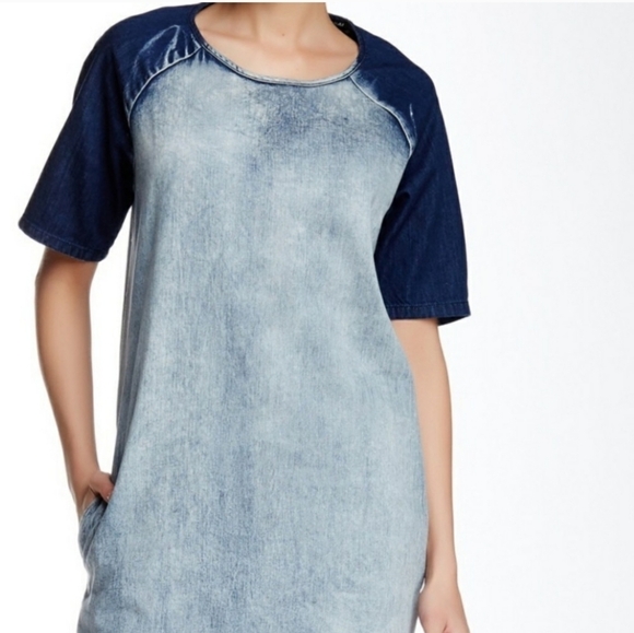 Harlowe & Graham Denim Color-blocked Summer Dress with Pockets - Picture 3 of 11